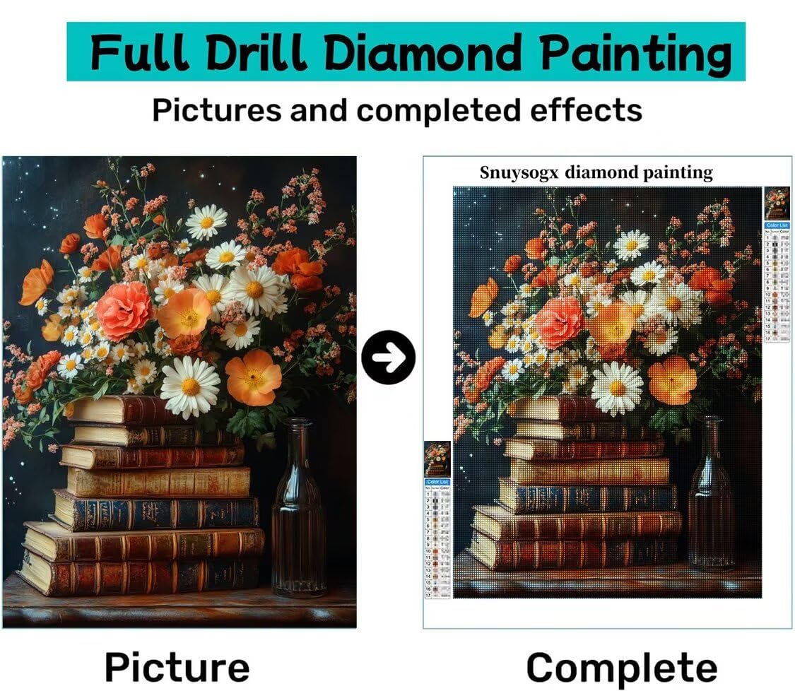 Blumen Diamond Painting Groß XXL 90x120cm für Bastelset Kinder ab 6 Jahre, 5D Diamond Painting Bücher Neuheiten, DIY Diamant Mosaik Bastelset Erwachsene, Daiments Malerei Stickerei Festival Deko S-429