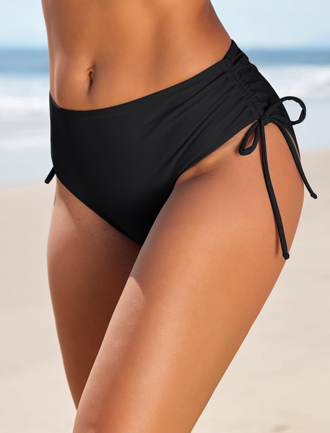 HUSKARY Women's Bikini Bottoms Full Coverage Mid Waisted Bathing Suit Swimsuit Bottom Side Tie Swim Briefs - Image 2