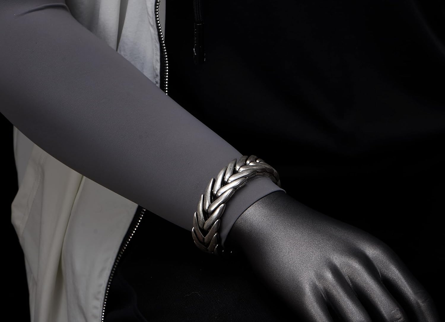 COOLSTEELANDBEYOND Men's Heavy Stainless Steel Braided Wheat Chain Bracelet, Woven Link, Biker Jewelry Silver Color - Image 2