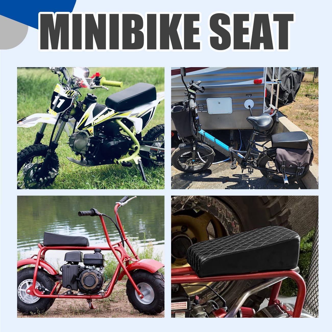 Mini Bike Seat Diamond-Stitch Retro Seats for Coleman CT100U Trail CT100 79CC 97CC 98CC 100CC Motor 2.5HP 3.0HP Powersports Parts Black