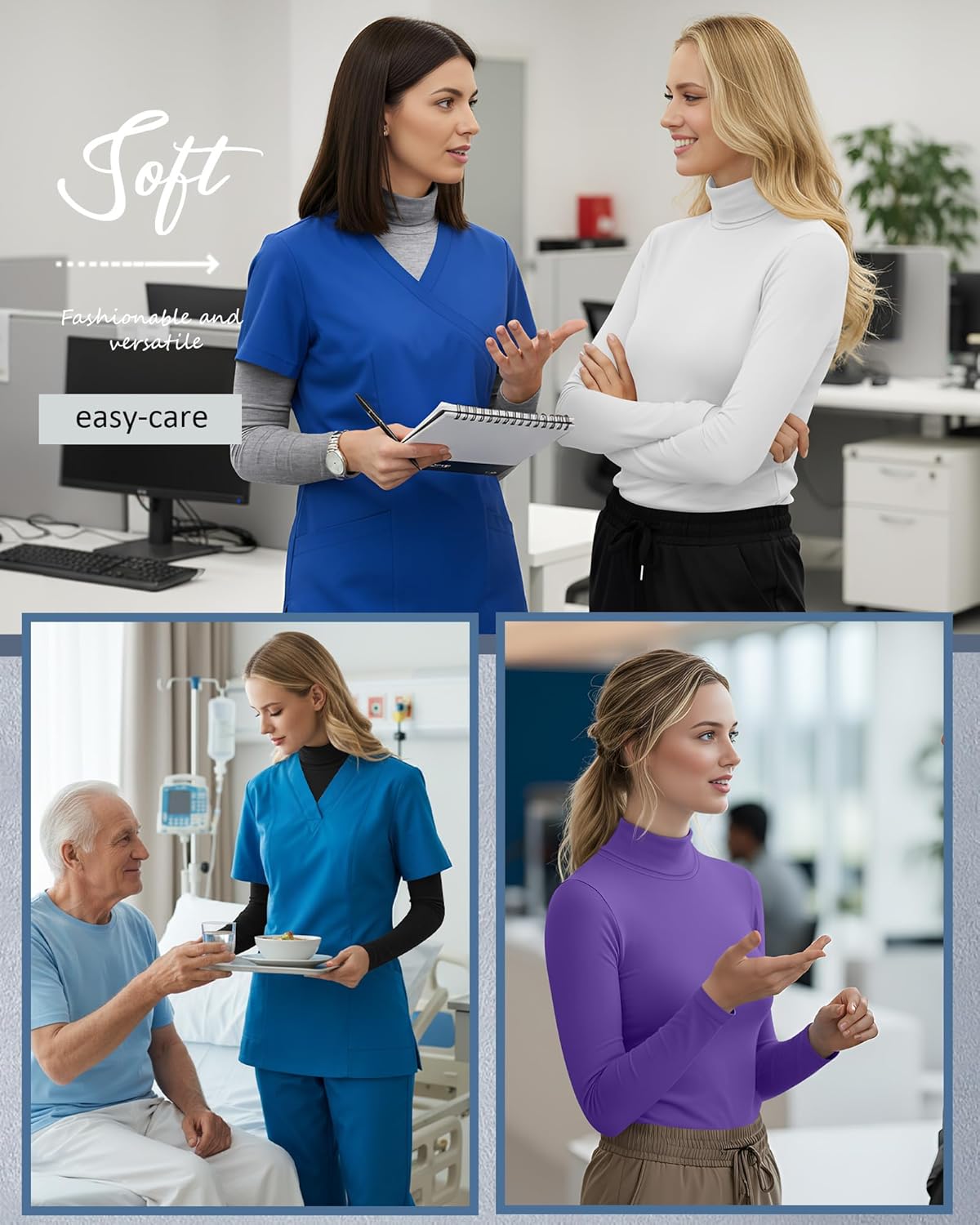 4 Pack Women's Underscrub Shirts Long Sleeve Mock Turtleneck Slim Fit Scrub Basic Undershirt Tees Tops for Nurse - Image 2