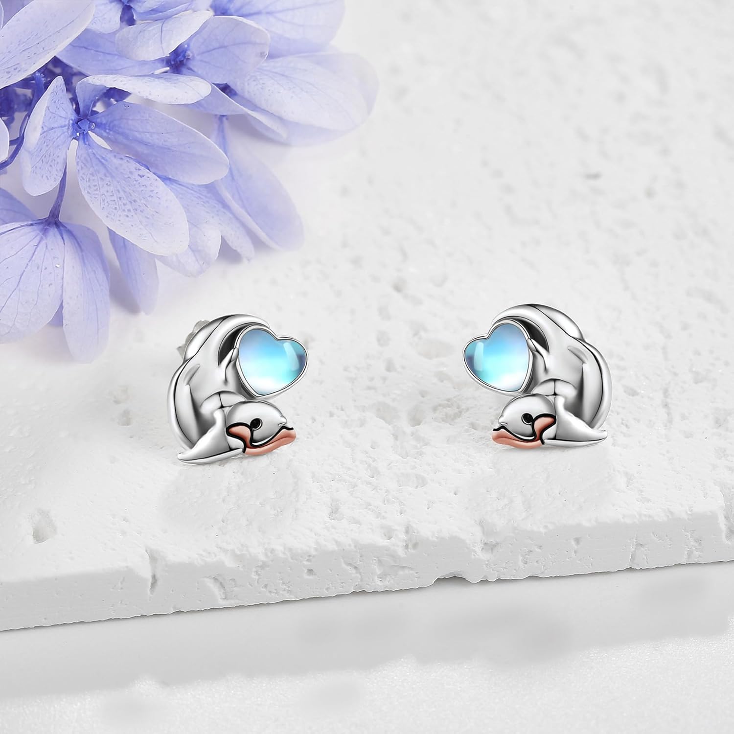 MONGAS Otter Earrings Sterling Silver Moonstone Otter Stud Earrings Otter Jewelry for Women