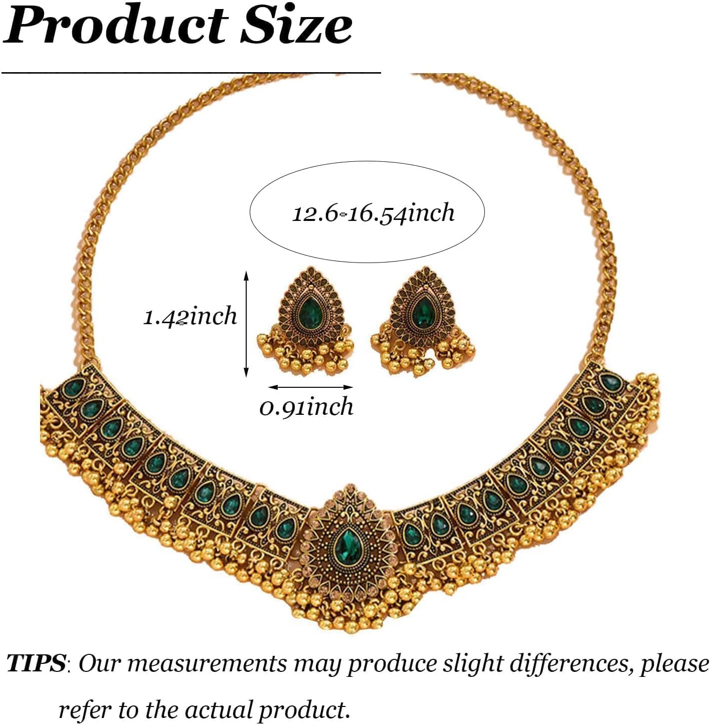 YANCHUN Indian Jewelry for Women Indian Wedding Bridal Necklace and Earrings Set Bohemian Jewelry Ethnic Party Prom Statement Necklace Earring Gifts - Image 6