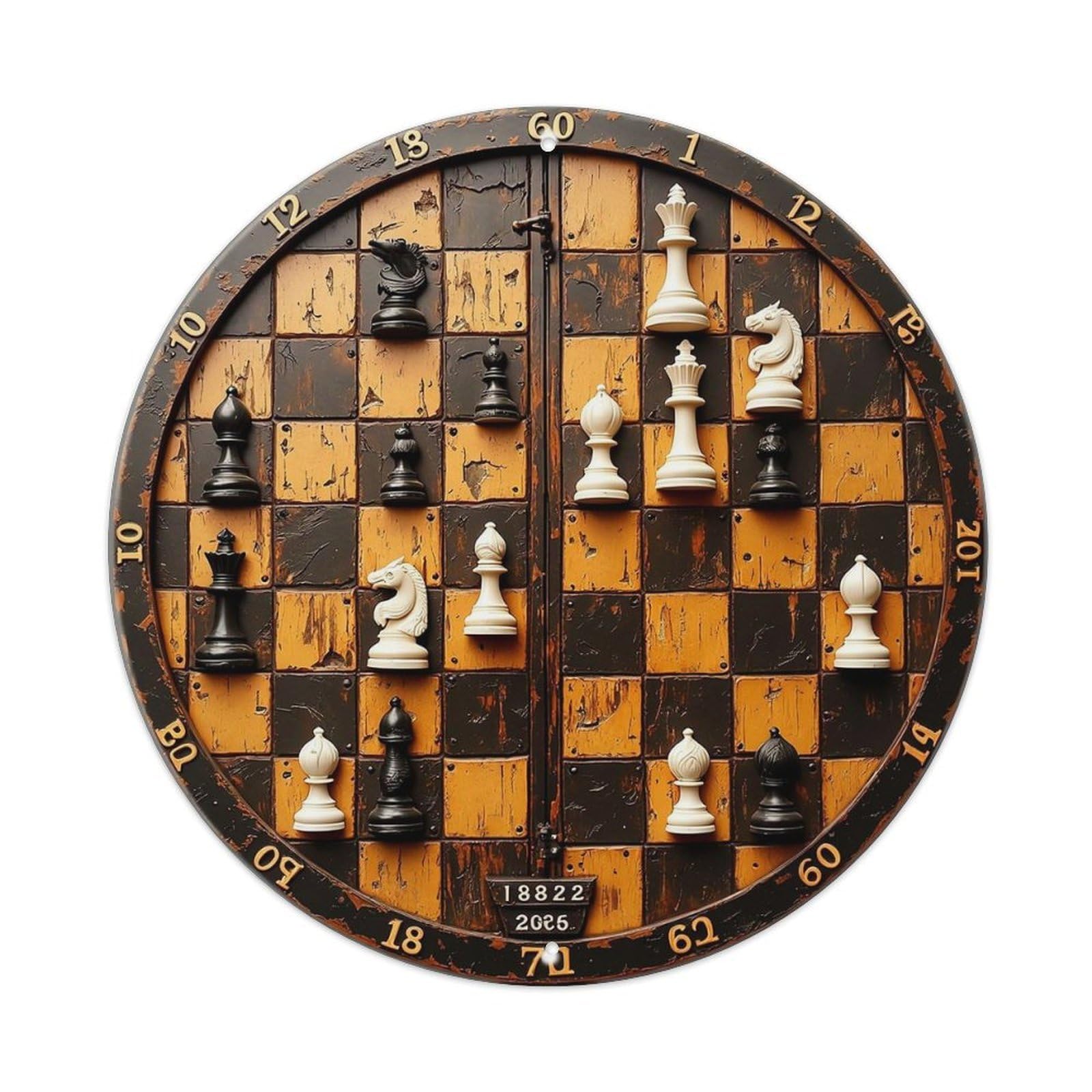 Vintage Chess Board Clock Design Tin Sign Metal Poster Vintage Metal Signs for Home Man Cave Bar Cafe Kitchen laundry room Wall Decorations 8x8 inches
