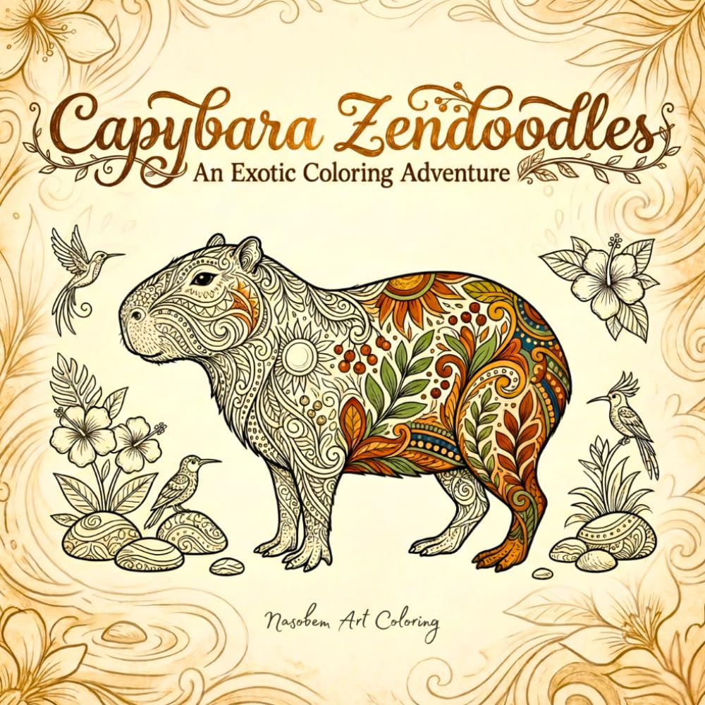 Capybara Zendoodles – A Doodling & Coloring Book: An Exotic Coloring Adventure for Calm Self-Care, Sweet Patterns, and Relaxing Animal Designs