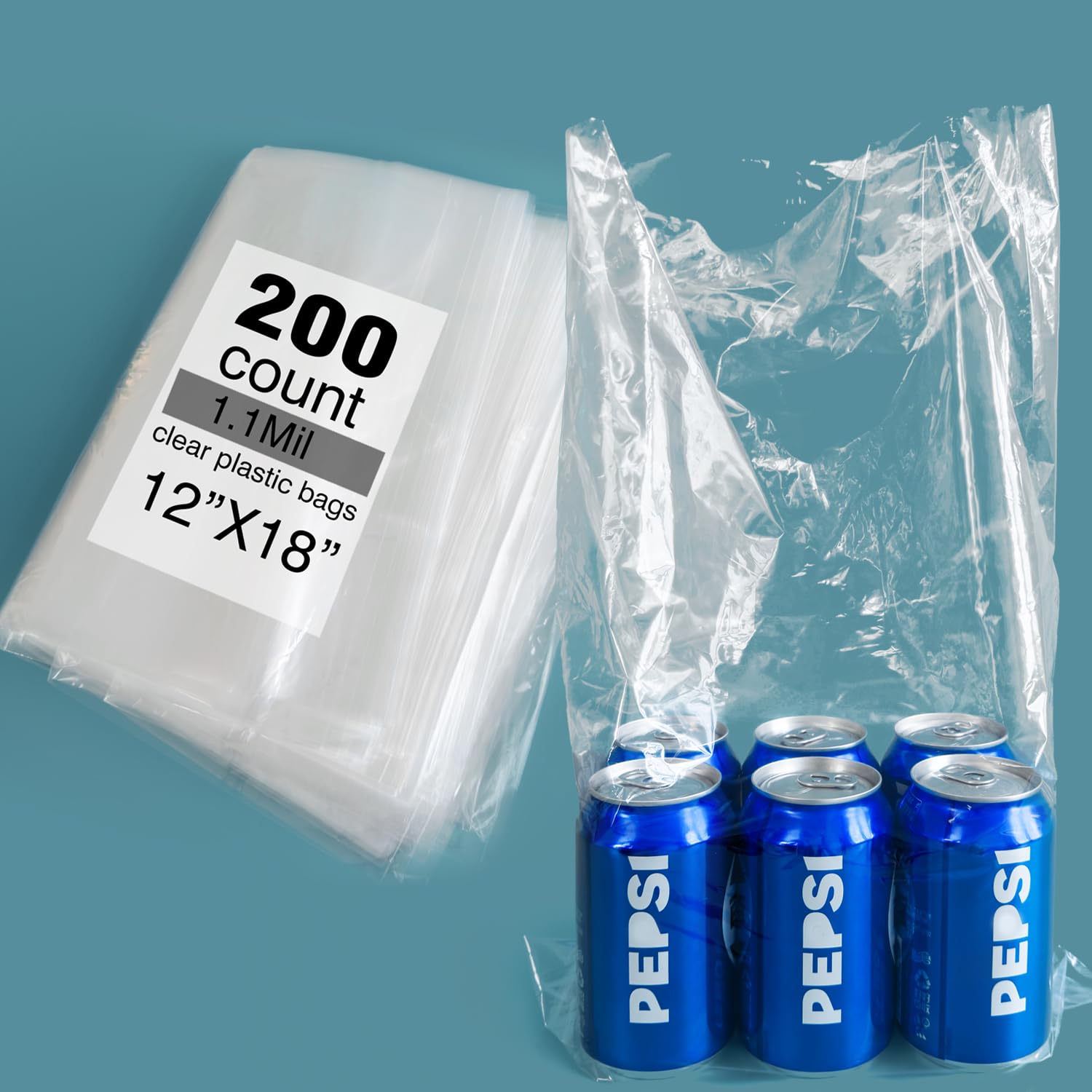 12" x 18" 200 CT Plastic Bags For Food, Cotton Candy Bags, 1.1 Mil Clear Plastic Flat Open Poly Bags Great For Storage Bread, Cotton, Canday, Seafood, Hat And More