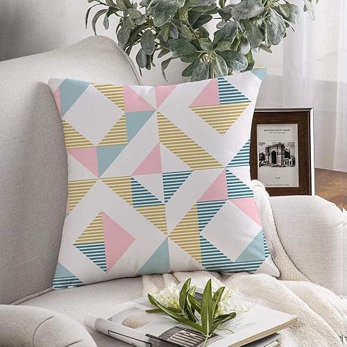 Funda de almohada decorativa rosa rubor, abstracto, verde azulado, geométrico, diamante, formas milenarias, geo, amarillo, a cuadros, para suelo sin