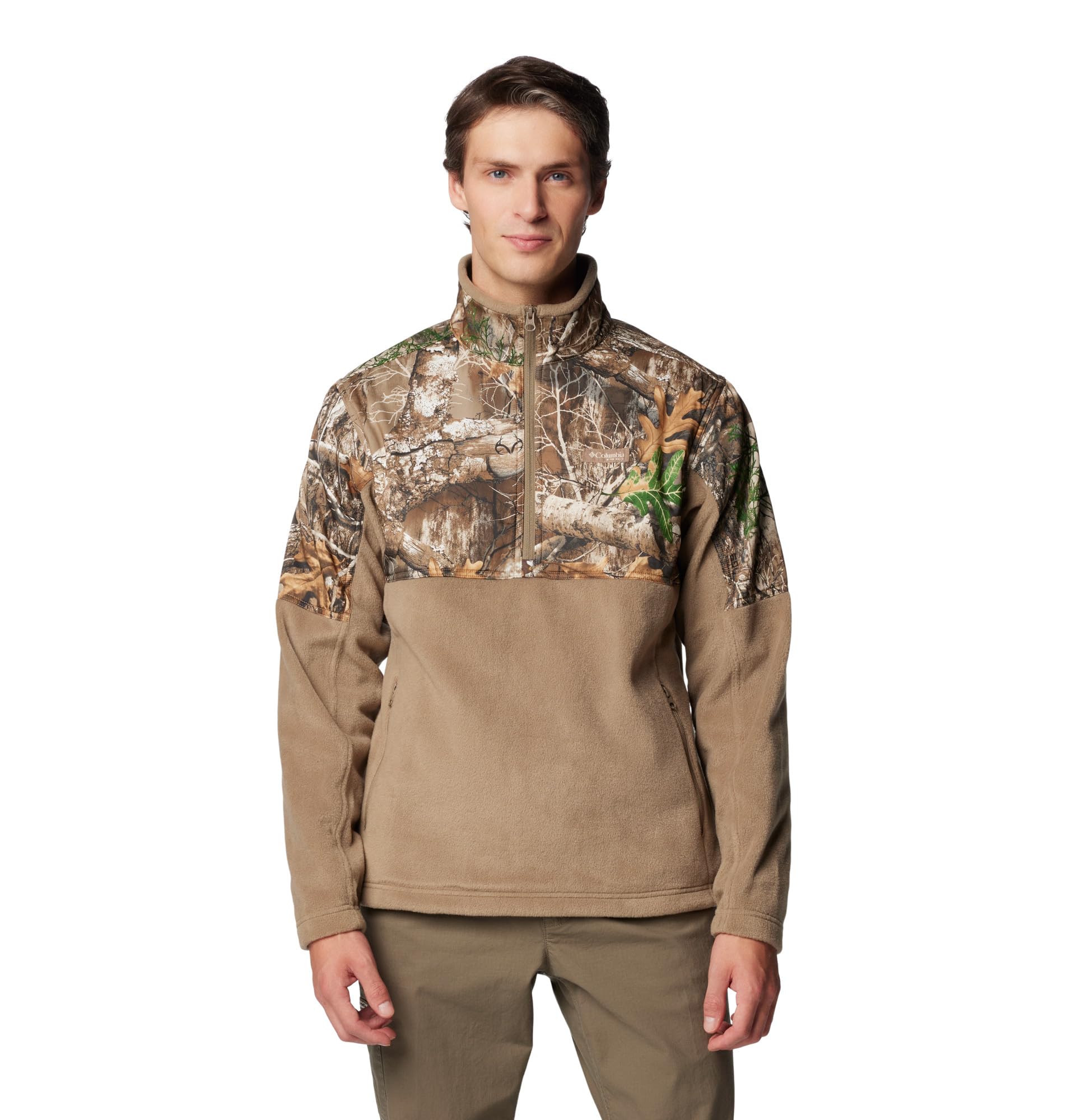 Columbia mens PHG Fleece Overlay II 1/4 Zip, Flax/Realtree Edge, XL