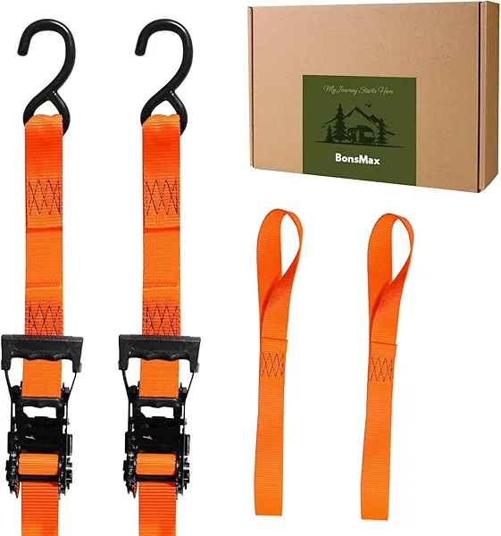 BonsMax 1.5" x12' Heavy Duty Ratchet Straps with S-Hook, Tie Down Straps with Soft Loops, 4400 lbs Break Strength, Secure Motorcycle, ATV, UTV, Dirt Bike on Pickup Truck Bed, Trailer