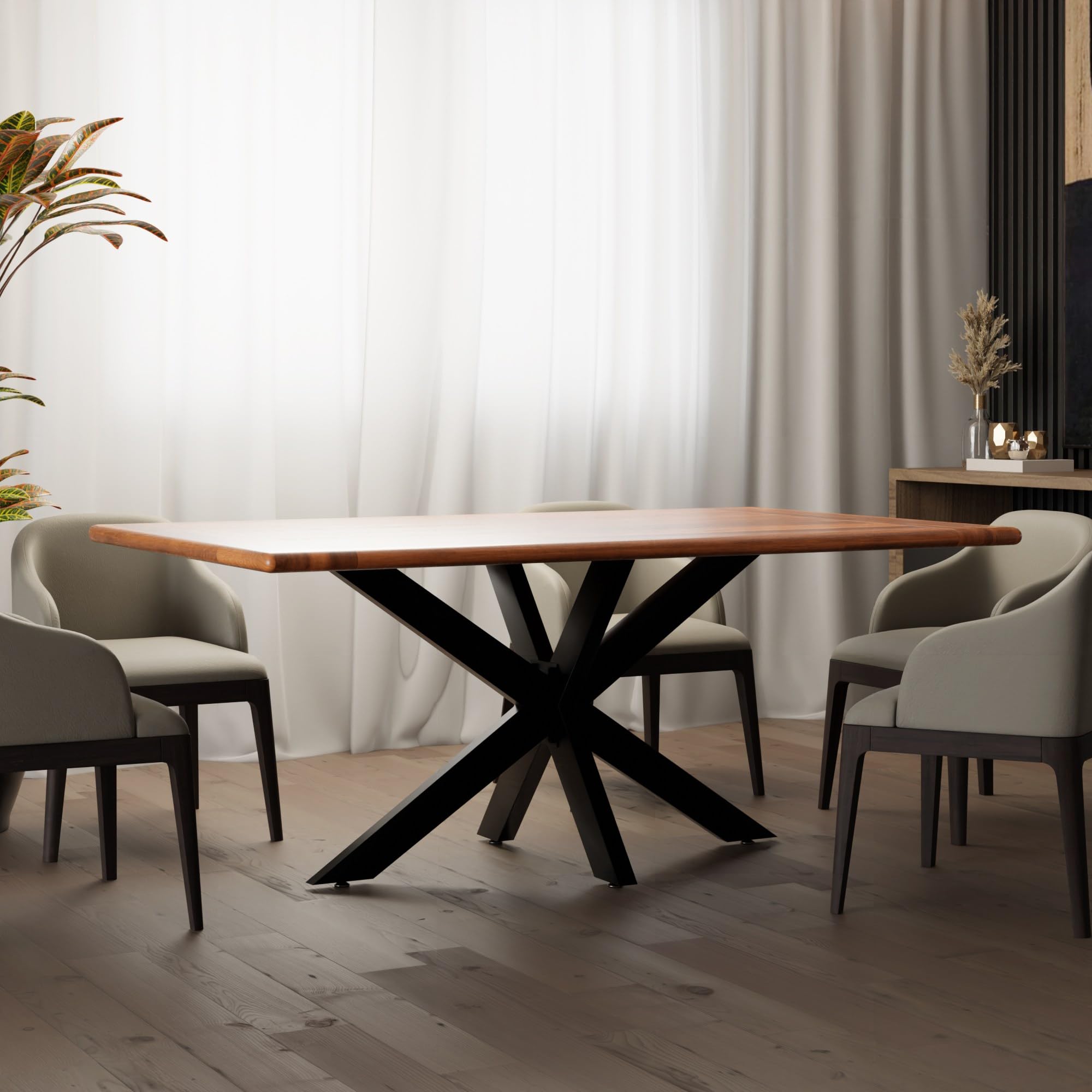 CLP Tischbeine Hardwick I Tischkufen für DIY-Tische mit Höhe 71 cm I Sternförmiges Tischgestell aus pulverbeschichtetem Stahl Farbe schwarz Größe 120x68x71 cm
