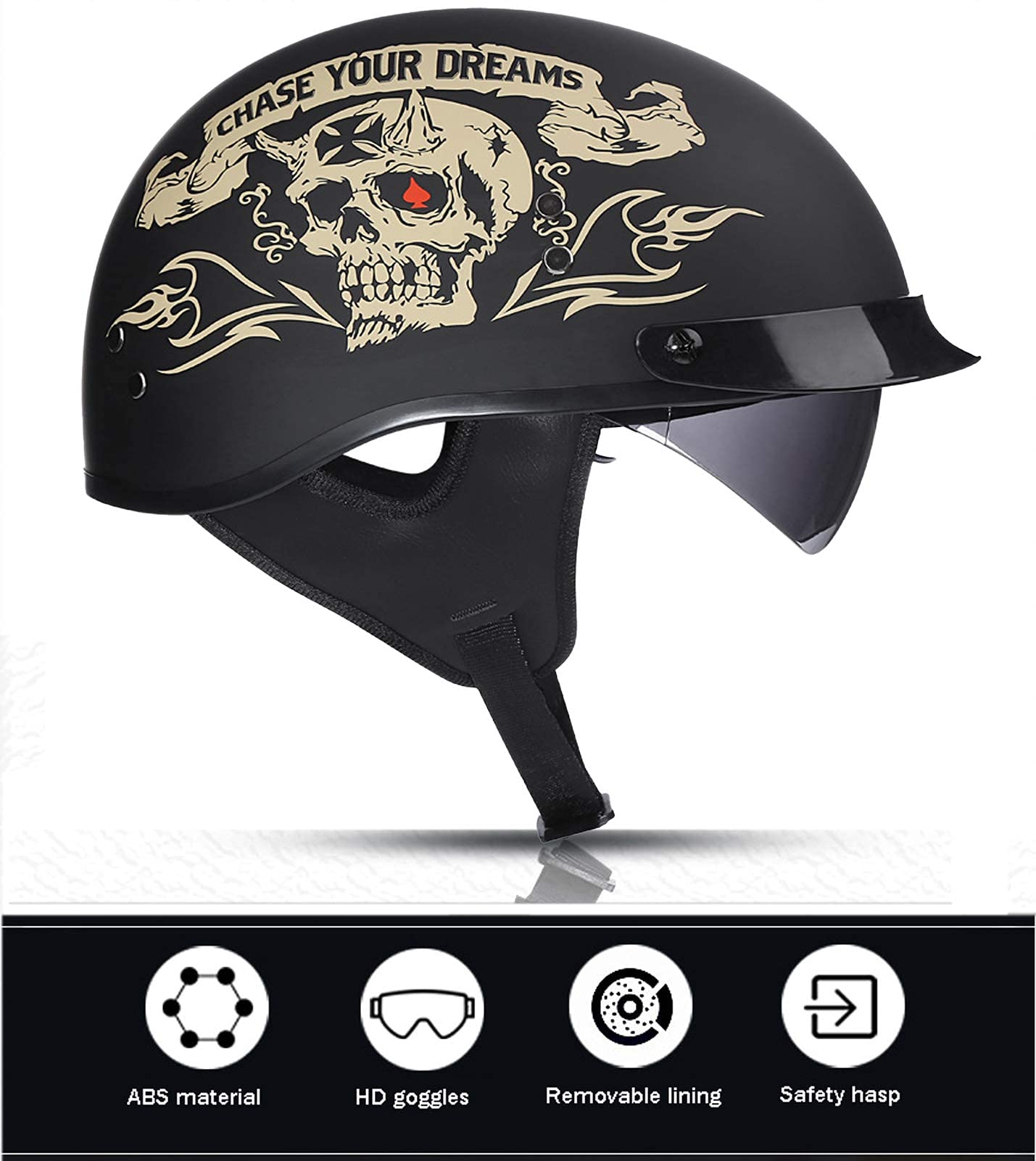 Adultes Jet Casques Moto Rétro Harley Demi Casque DOT Homologué 3/4 Casque De Moto à Visage Ouvert Avec Visière Street Bike Cruiser Chopper Moped Scoote ATV Hommes B,XXL(61~62CM