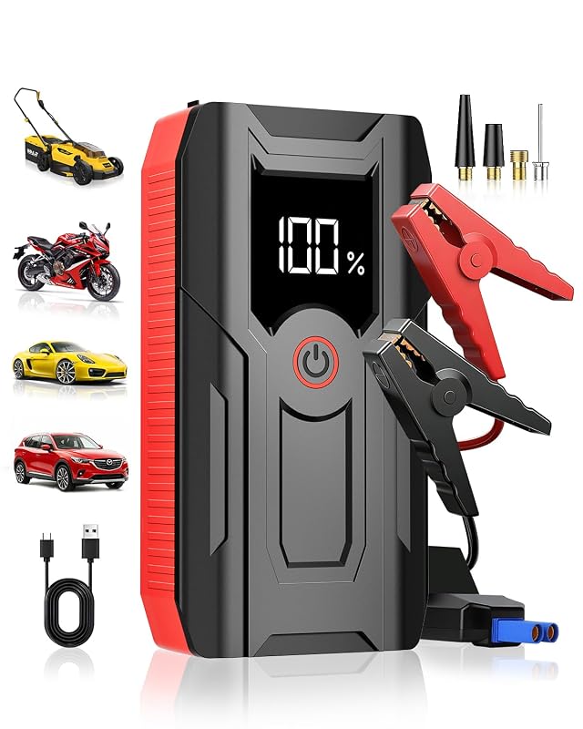 Auxiliar de partida portátil NOBIWA 12 V para motocicleta, bateria de polímero de lítio, visor LCD, luz LED e porta USB-C DY01-001