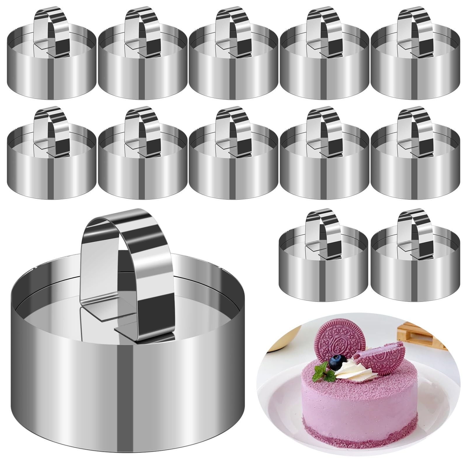 Set 6 Anelli Per Dolci In Acciaio Inox 8 Cm Con Pressino - Mini CoppaPasticcio Per Mousse, Dessert, Torte E Budini - Ideale Per Presentazioni Perfette - 3