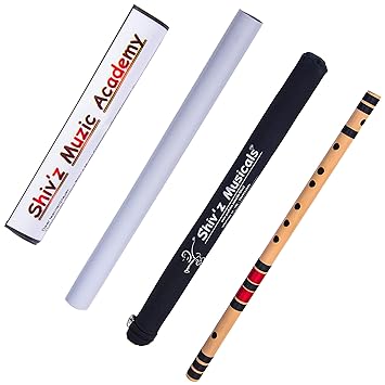 Shiv'z Muzic Flute, D Natural medium, PREMIUM Bansuri, 17 inches, (FREE Written Manual & Bag)