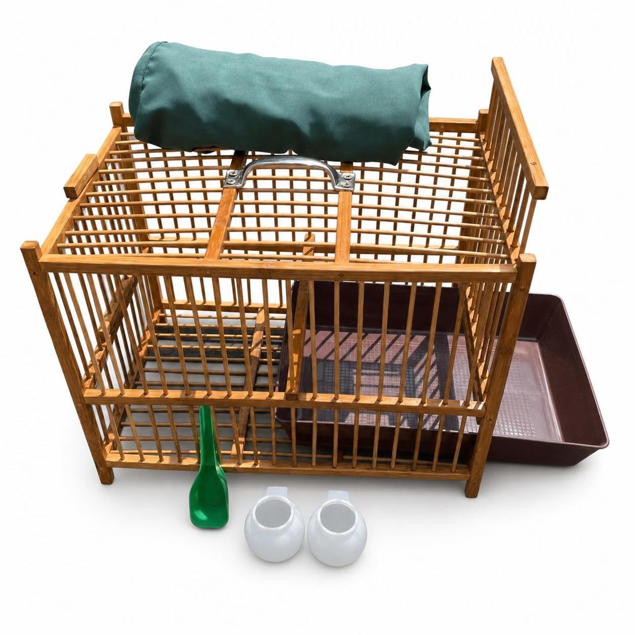 Jaula para pájaros bambú con acabados artesanales y kit de cuidado completo
