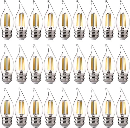 FLSNT Bombillas LED para candelabros, base E26, equivalente a 60 vatios, bombillas LED regulables, 2700 K blanco suave, paquete de 24 unidades,