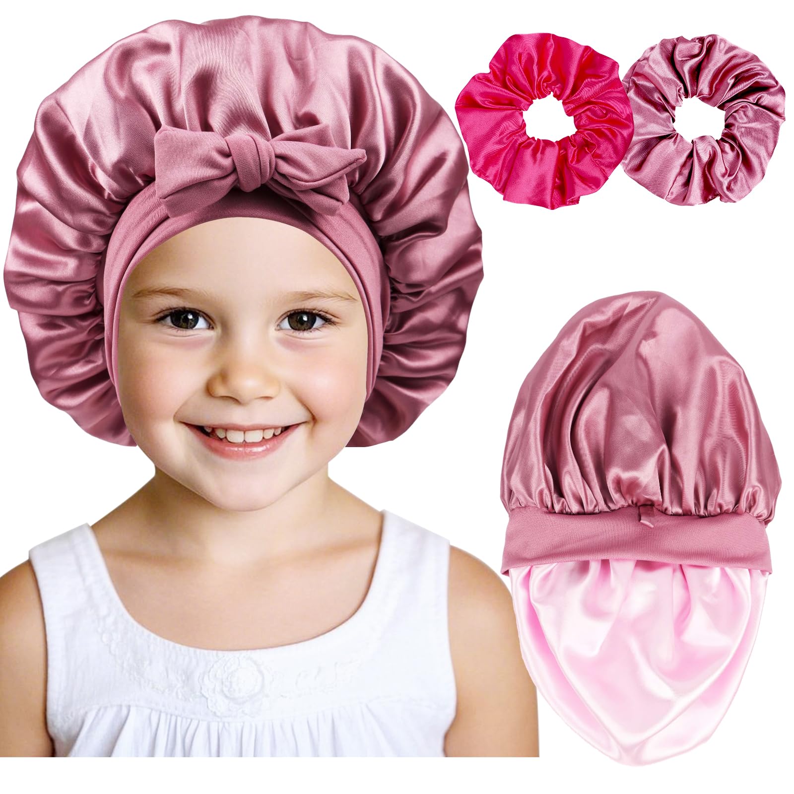 Kids Bonnets for Girls, Silk Bonnet for Kids,Toddler Bonnet for Sleeping Rose Gold