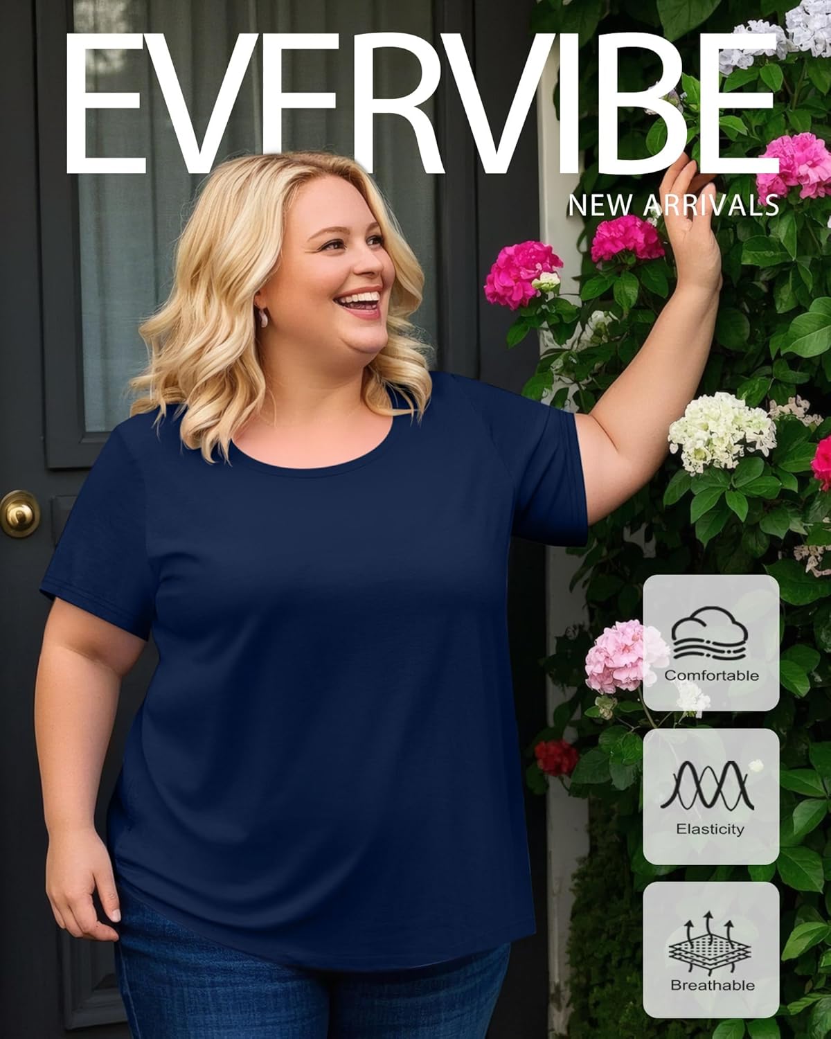 3 Pack Women's Plus Size Shirts, Scoop Neck Short Sleeve Casual Tops Basic Summer Tunic Tees - Image 5