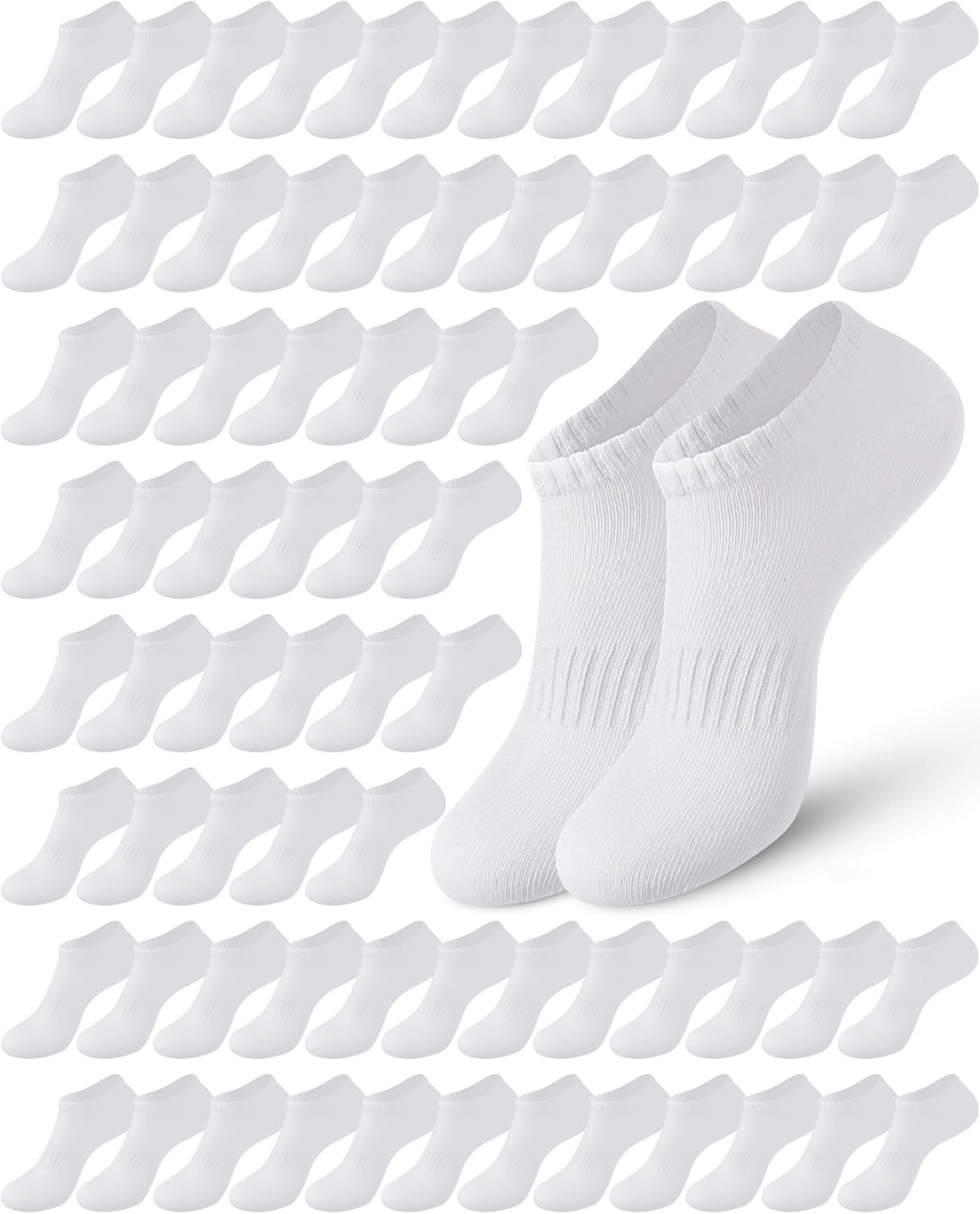 100 Pcs Low Cut Ankle Socks in Bulk for Homeless White Unisex Thin Breathable Socks No Show Anti Slid Athletic Socks