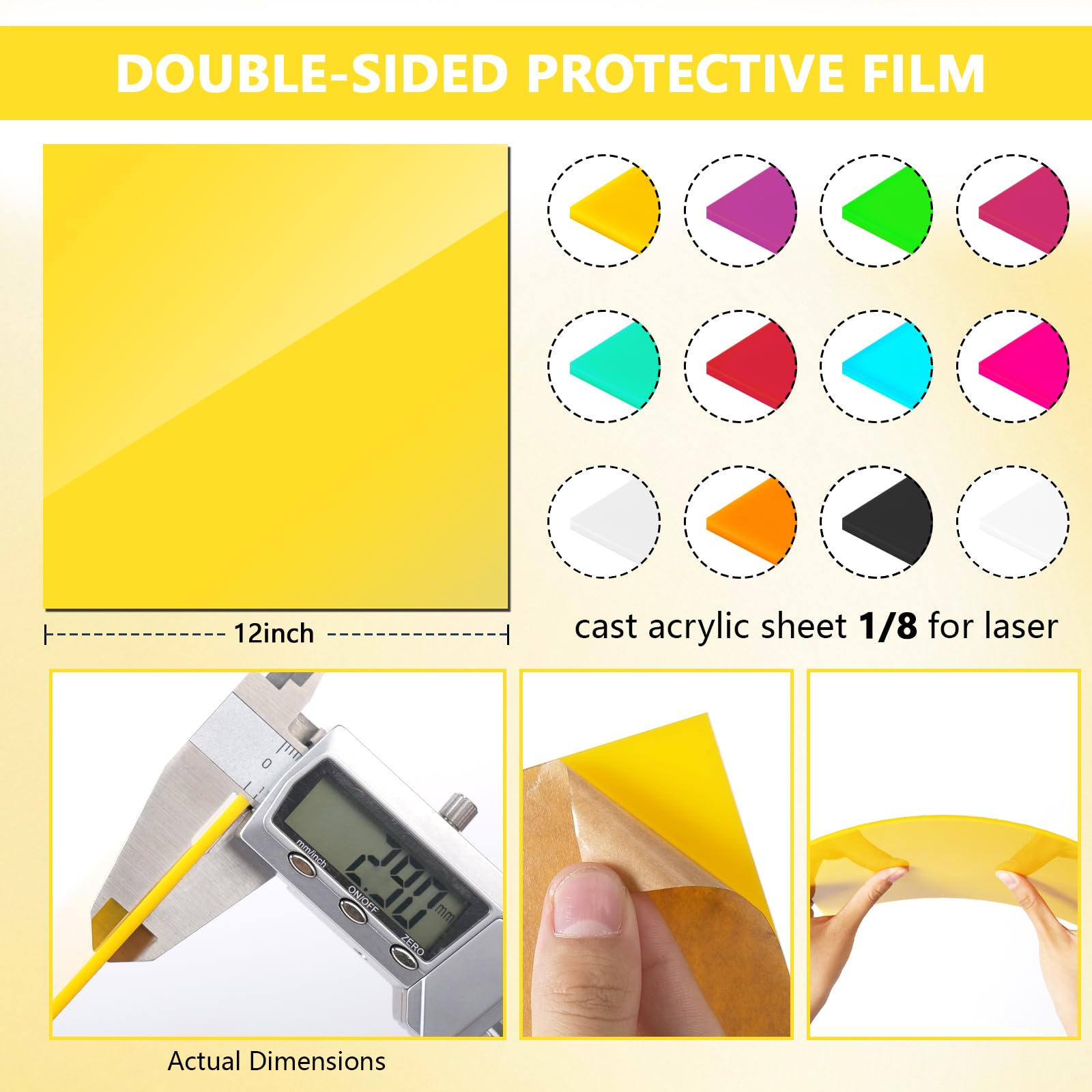 Pack of 12 Acrylplatte 3mm Farbig Acrylic Glass 20.3cm x 20.3cm FüR Laserschneiden, Gravieren, Uv-Druck, Beschilderung, Diy-Projekte, Mit Schutzpapier Acrylic Sheet, Leicht Zu Schneiden
