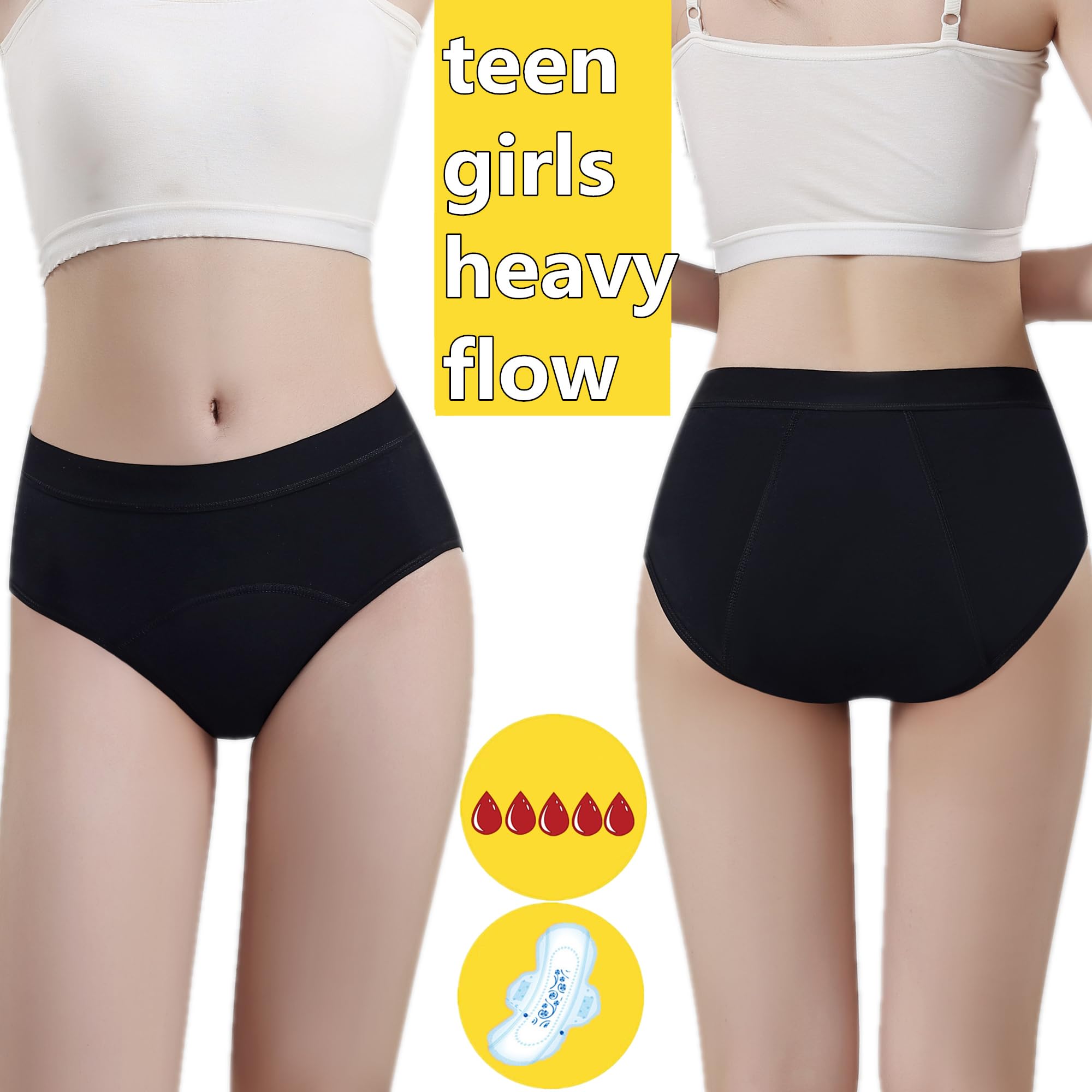ZVZK Period Pants Heavy Flow Girls 30ML Absorb Cotton Knickers Briefs Underwear Mid Waist Hipster Menstrual Panties for teenage 8-18 Years — view 2
