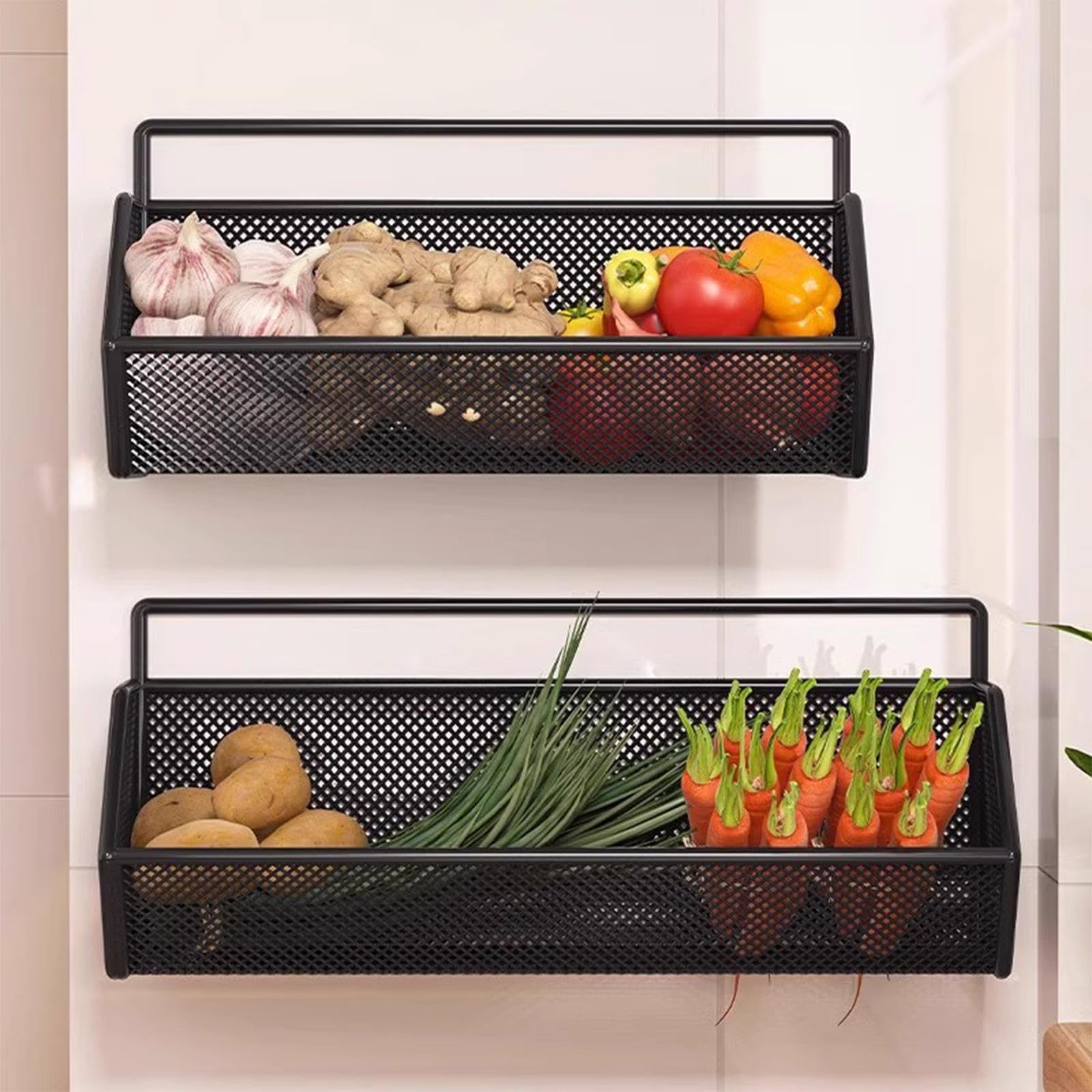 Colcolo Hängender Wandkorb, Aufbewahrungskorb, einlagig, Organisationskorb, Obstkorb, Hängeregal aus Metall für Küche, Gemüse und Knoblauch, m