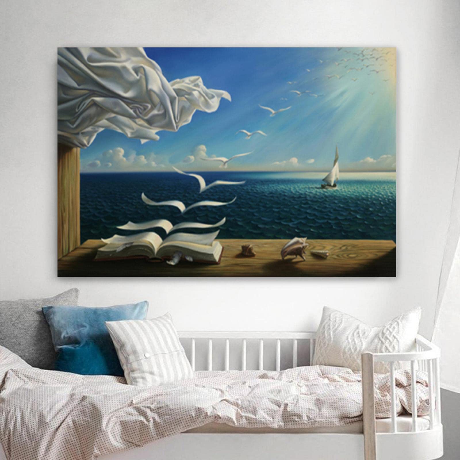 JZSDGB Enmarcado-Salvador Dalí Pintura Reproducción de Carteles Cuadro en lienzo - impresión Obras de Arte-Cuadros famosos impreso sobre lienzo'Puerto de Trieste' 60x90cm(24x35in) Enmarcado