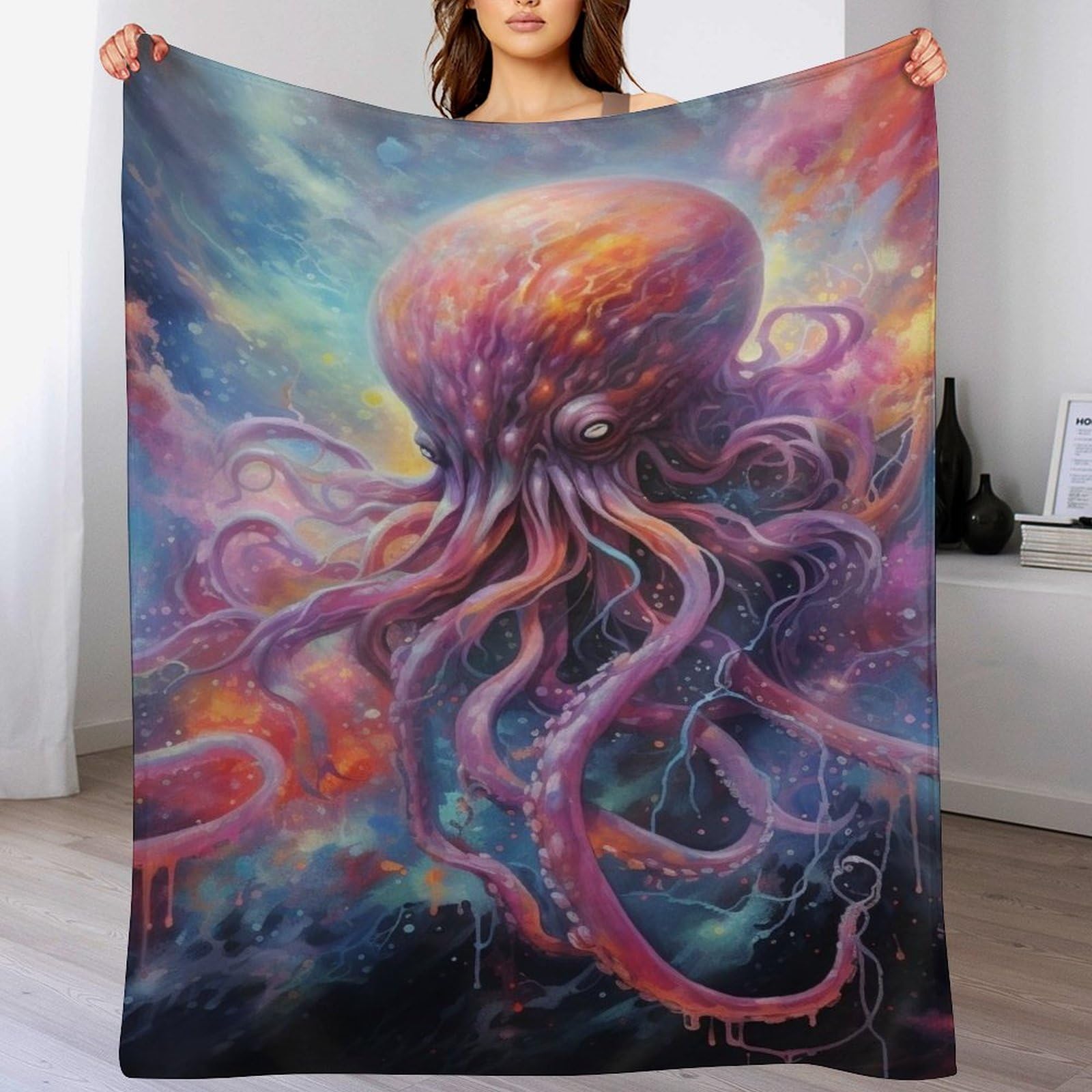 Couverture de lit en flanelle motif pieuvre de salon et canapé grand format 180x200cm