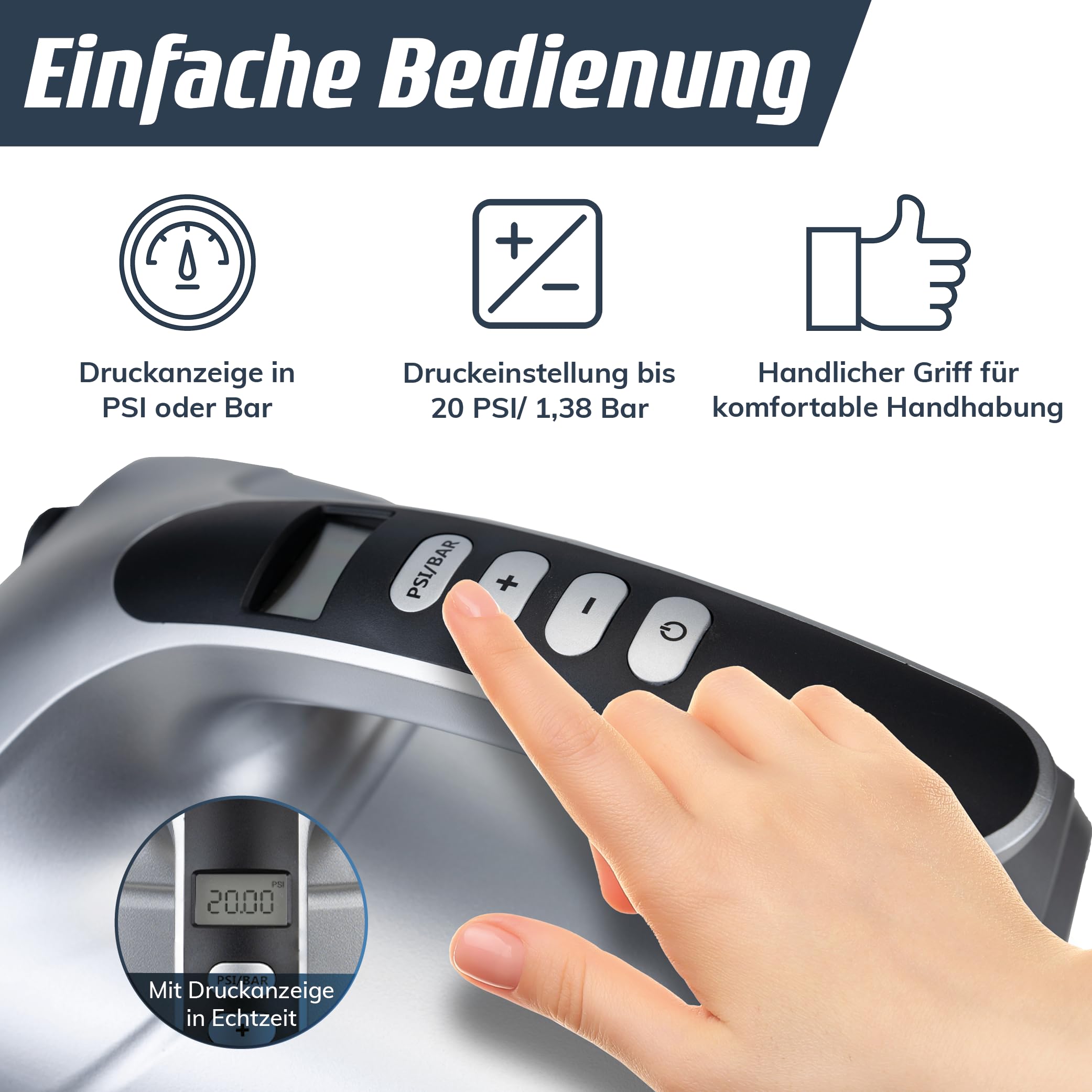 Fitleap SUP Pumpe elektrisch 20 PSI, pumpt das Board in wenigen Minuten auf | Zieldruck am LCD-Display genau einstellbar. Die Abschaltautomatik verhindert Überfüllung und Schäden an Ihrem Equipment