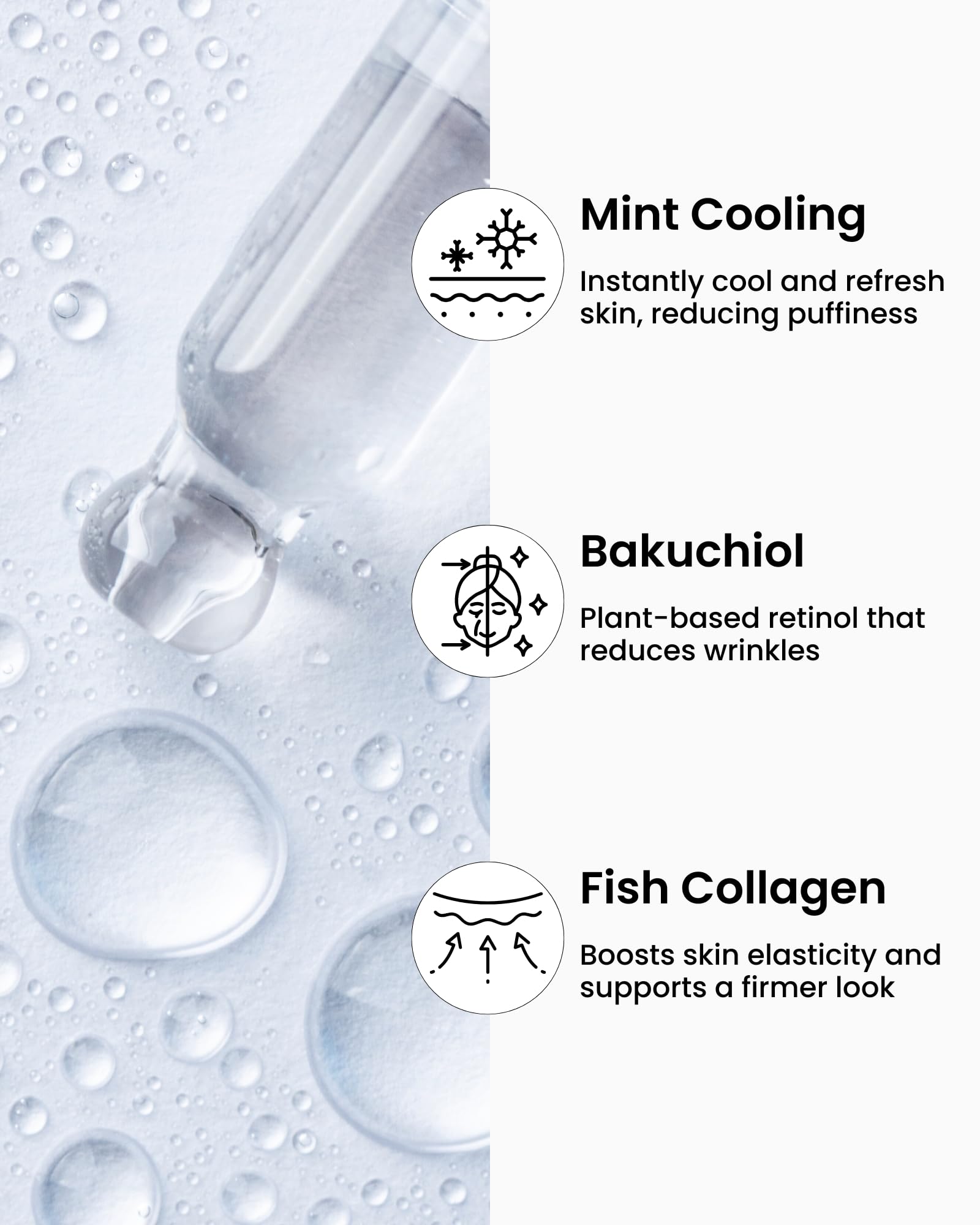 Ice Roll Serum for Face, Puffy Eyes, Under Eye Bags - Bakuchiol & Collagen for Wrinkles, Anti Aging, Cooling Ice Roller for Puffiness, Redness, Dark Circles - Korean Skin Care, 1.69 Fl Oz
