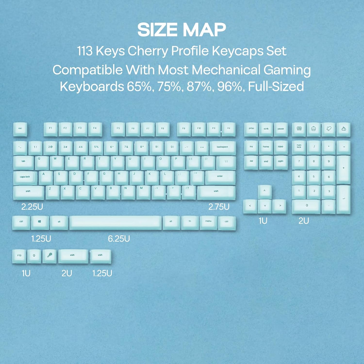 EPOMAKER AegisSil Keycap Set, Silicone Material, Cherry Profile, 113 Keys, 65%/75%/96%/Full Size, Custom Keyboard Keycaps Set for Cherry MX, Kailh, Outemu, Gateron Mechanical Gaming Keyboard (Blue)