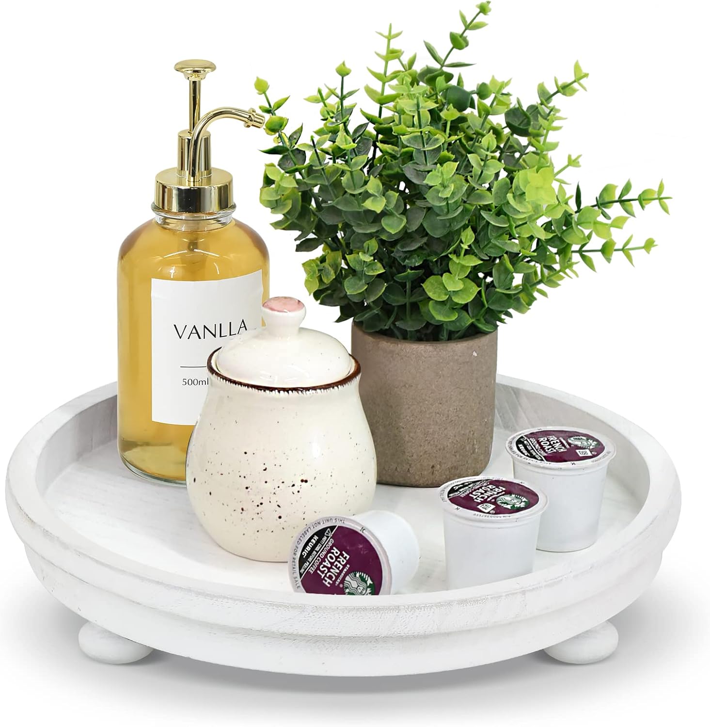 Round Coffee Table Tray,Wooden Decorative Tray for Coffee