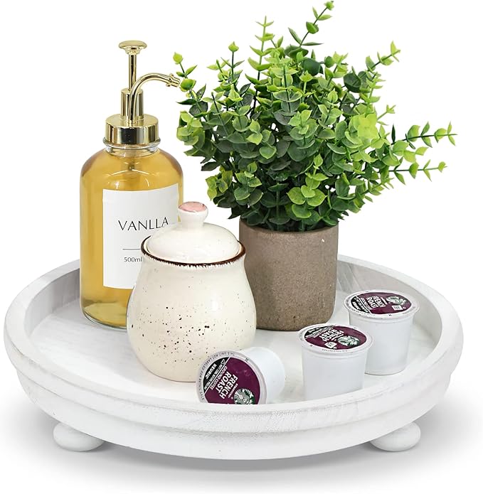 Round Coffee Table Tray,Wooden Decorative Tray for Coffee