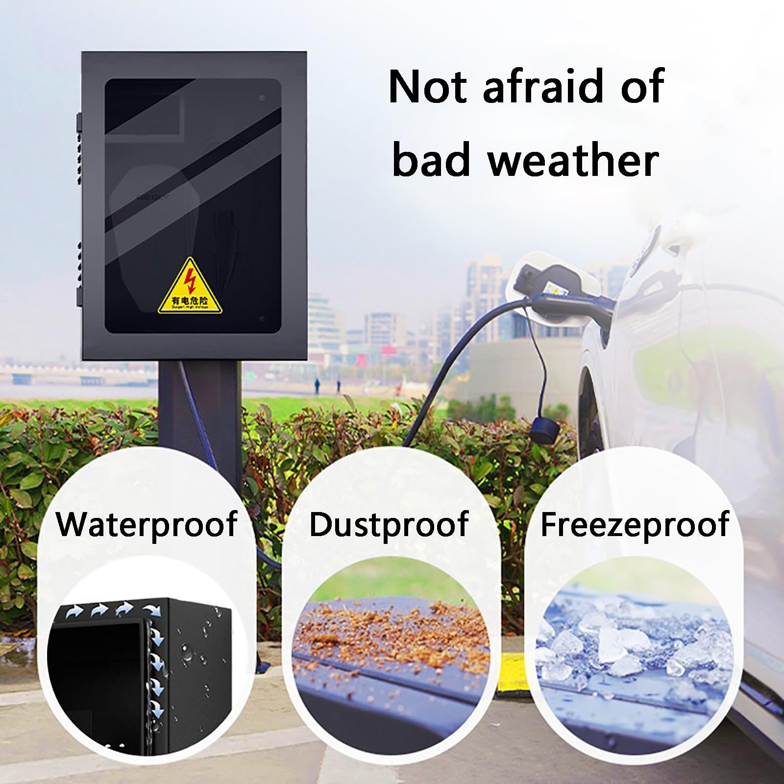 Caja protectora para cargador de vehículos eléctricos de exterior, caja de pedestal para cargador de vehículos eléctricos con cerradura, alta seguridad, con accesorios, compatible con la mayoría de