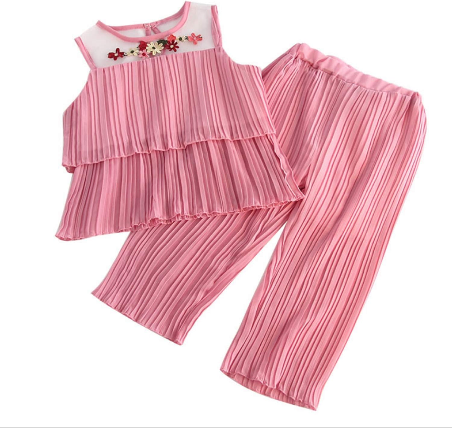 2Pcs Toddler Girl Dress Set Summer Ruffle Pleated Tube Crop Top Floral Wide Leg Pants