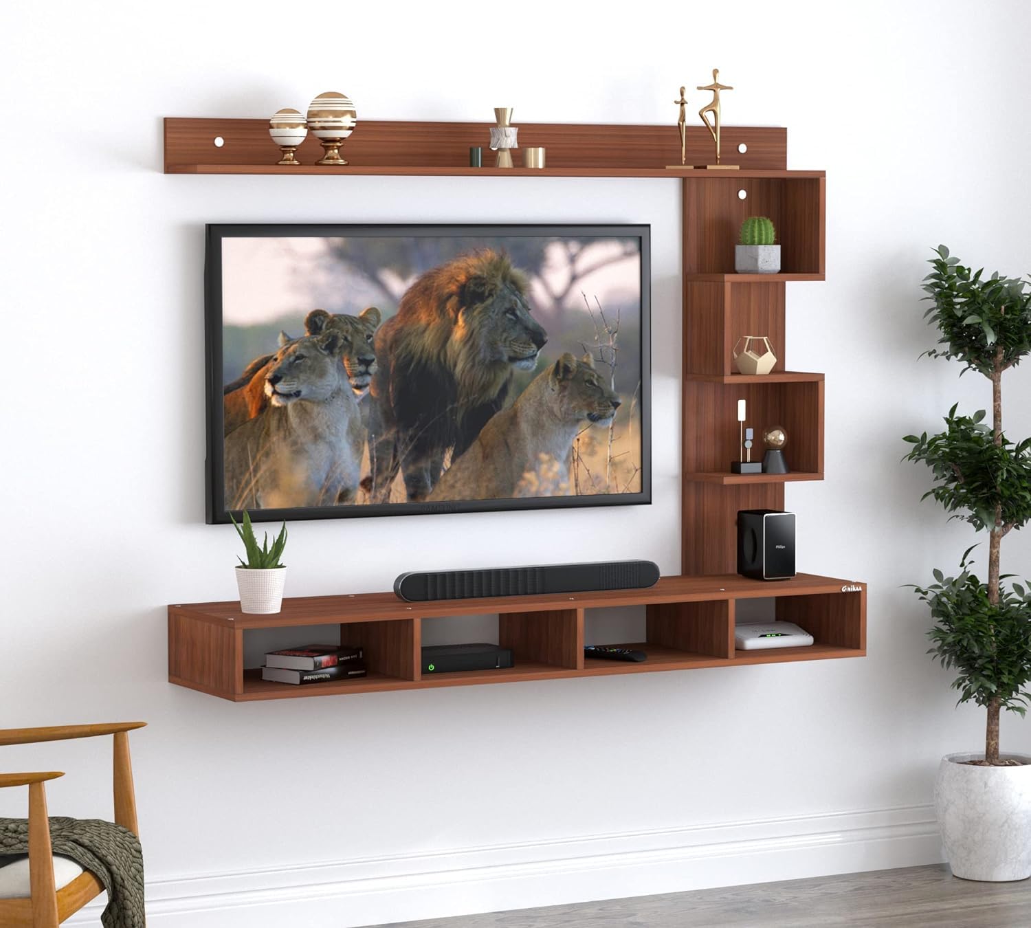 Anikaa Casey Engineered Wood Wall Mount TV Unit/TV Cabinet/TV Entertainment Unit - Ideal for Upto 55" (D.I.Y) (Walnut)-image-47