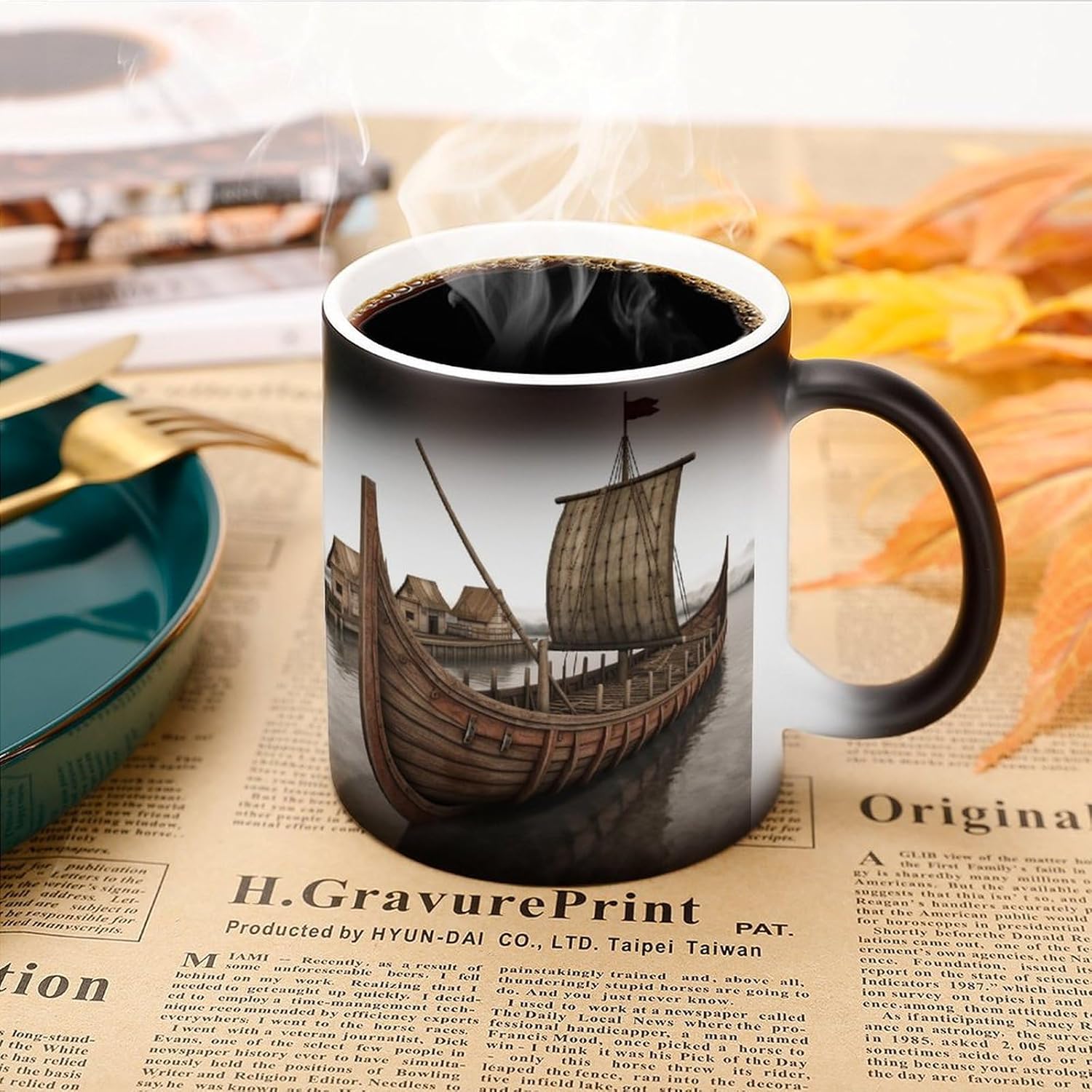 Color Changing Cups,Old Viking Boat Printed 11 Oz Ceramic Cups for Birthday Men Women