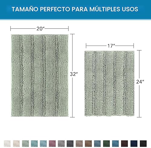 Miniatura 2 de Tapetes de baño extragruesos, de felpilla, a rayas, antideslizantes, suaves, de felpa, peludas para piso, para interiores y entrada (niebla