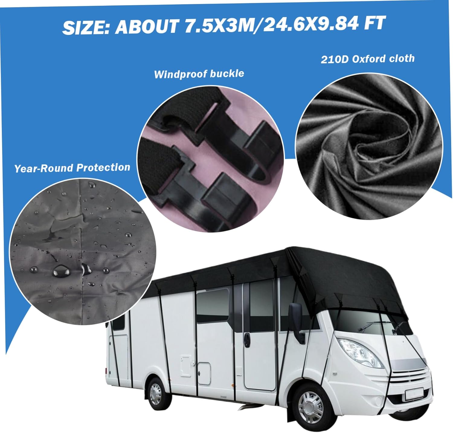 Travel Trailer Cover 24x9.8 Ft RV Cover Waterproof Anti-UV Trailer Cover 210D Oxford Cloth Cover for Travel Trailer with Adjustable Straps Foldable Motorhome Cover for All Season