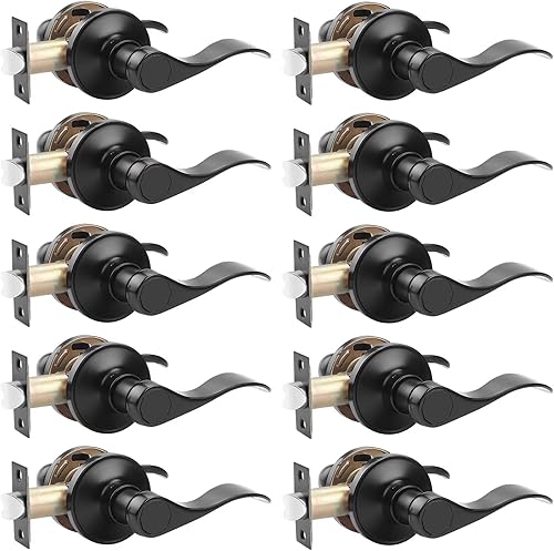 Probrico 12061BK - Manija de puerta, juego de cerradura para puerta con llave de seguridad, manijas para entrada sin llave, acabado negro disponible