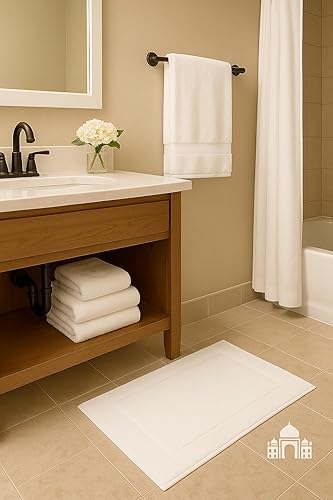 Miniatura 4 de Paquete de 2 tapetes de baño blancos para baño, 20 x 30 pulgadas, 100% algodón hilado en anillo, extra absorbentes, lavables a máquina,