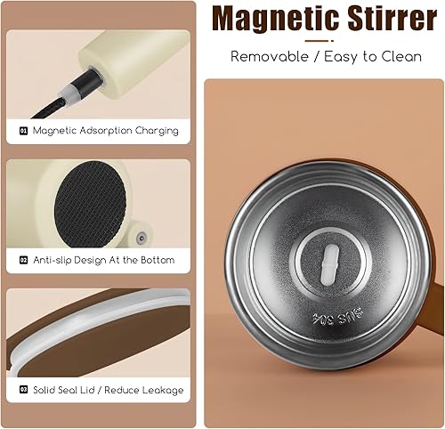 Miniatura 5 de Taza de café autoagitable, taza de café magnética automática recargable con 2 barras de agitación, taza mezcladora automática de acero inoxidable de