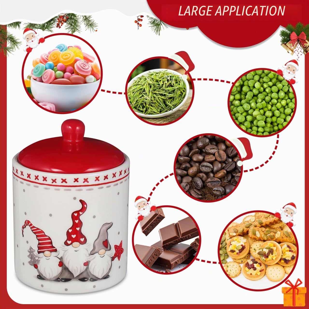HEMOTON 2 Pièces Boîte De Bonbons Gnome Boîte à Biscuits De Noël Pot De Biscuits Sucrés Pot De Thé Scellé Grains De Noël Peuvent Gardien De Sucre Pot Rond Boîte Ronde Nourriture Céramique