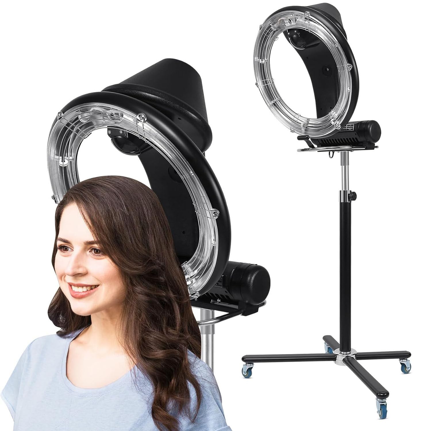 Professional Standing Hair Dryer with LCD Display 1200W Orbiting Wall Mount Hair Dryer Salon Hair Spa Color Processor