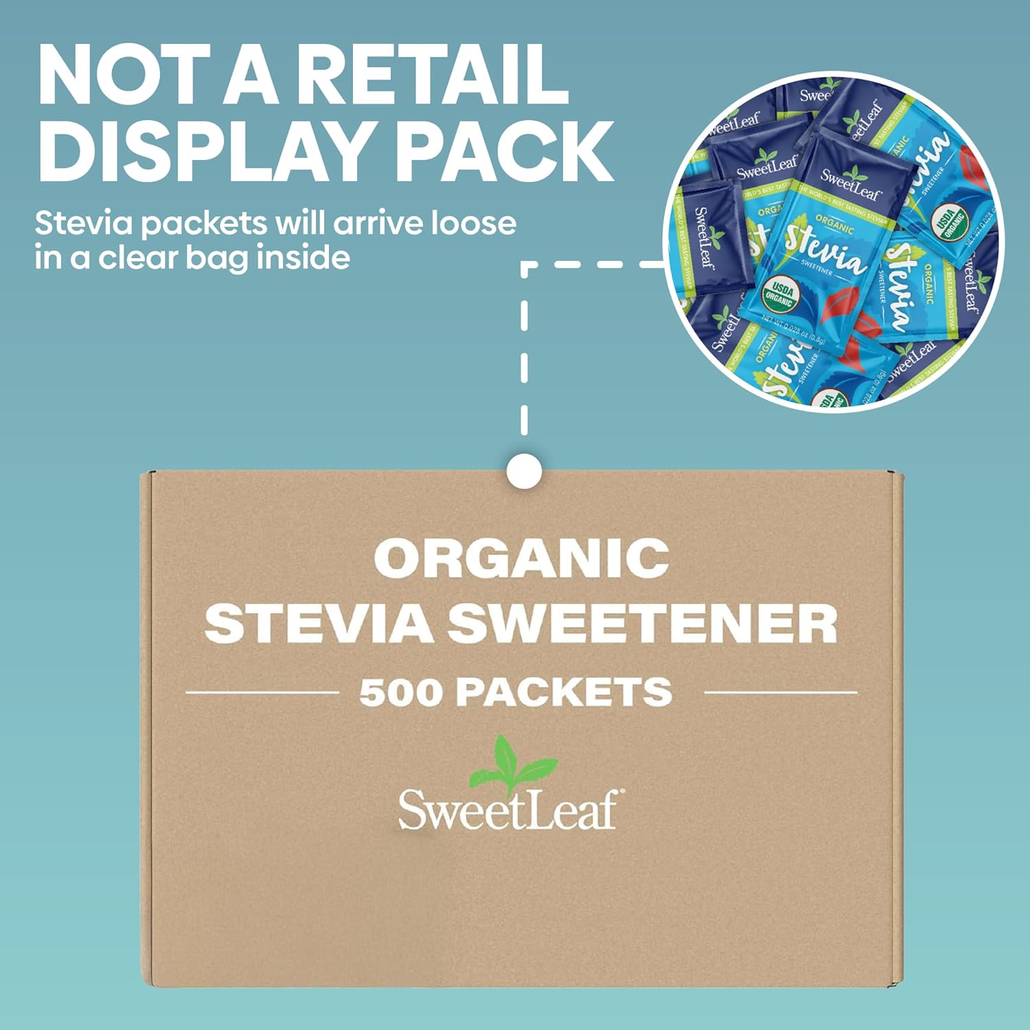 SweetLeaf Organic Stevia Powder Packets - Zero Calorie Sweetener with Stevia Leaf Extract, No Artificial Sweetener Additive, Sugar Free, Keto Friendly, Non GMO, Gluten Free - 500 Count (Pack of 1)