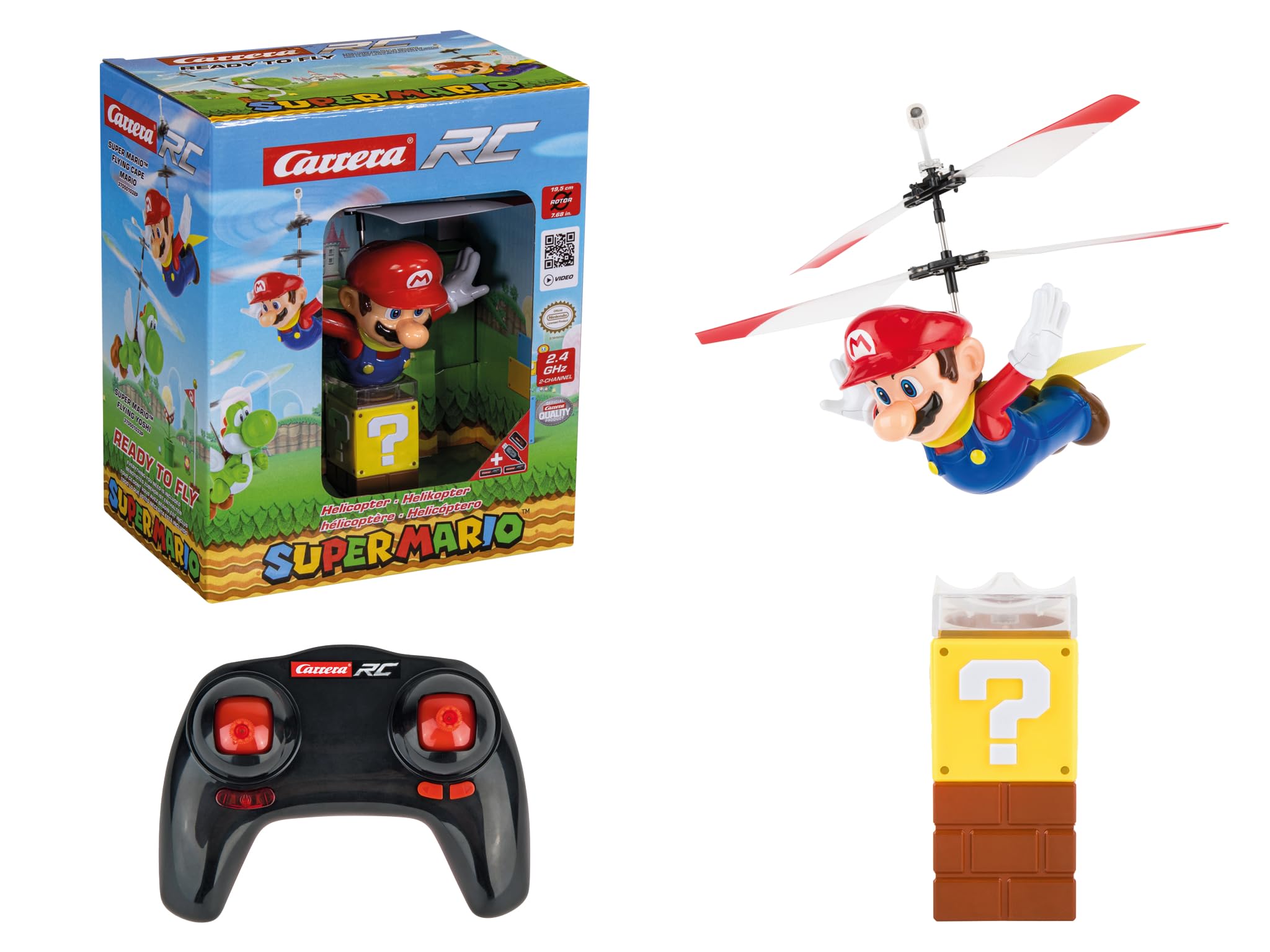 Carrera RC Mario Kart Super Mario Flying Cape Mario RC Helicopter with Precise 2.4GHz Control, Rotor Diameter 20.9cm, Easy to Fly, Suitable for Ages 8 Years+