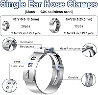 Vista 4 de Tnisesm Pex - Juego de herramientas de pinza de prensado con 20 abrazaderas PEX de 1/2 pulgada y 10 abrazaderas PEX de 3/4 pulgadas y cortador
