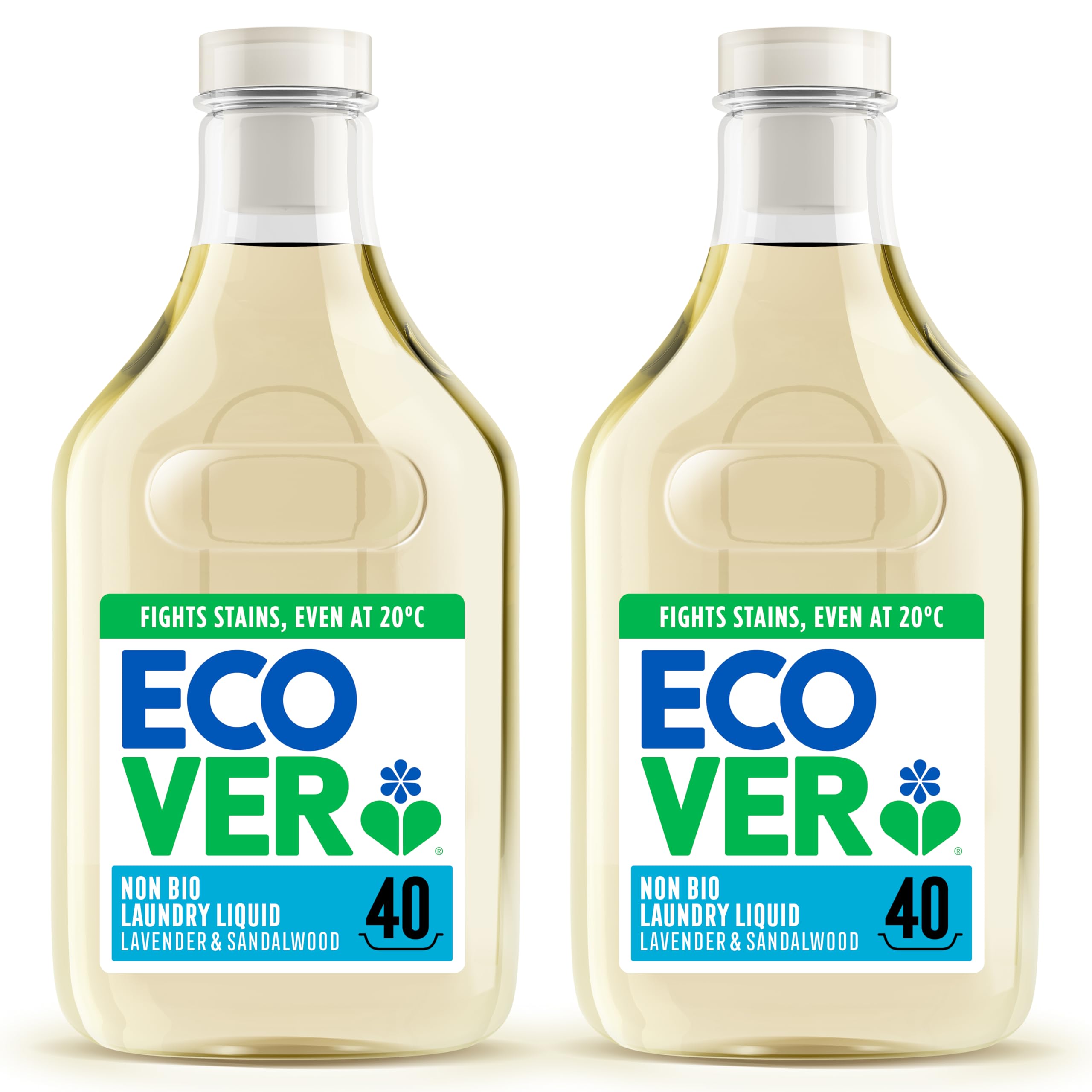 Ecover Concentrated Non-Bio, Laundry Detergent, Laundry Washing Liquid, Lavender and Sandalwood, 2x Pack of 40 Washes, 2x 1.43L