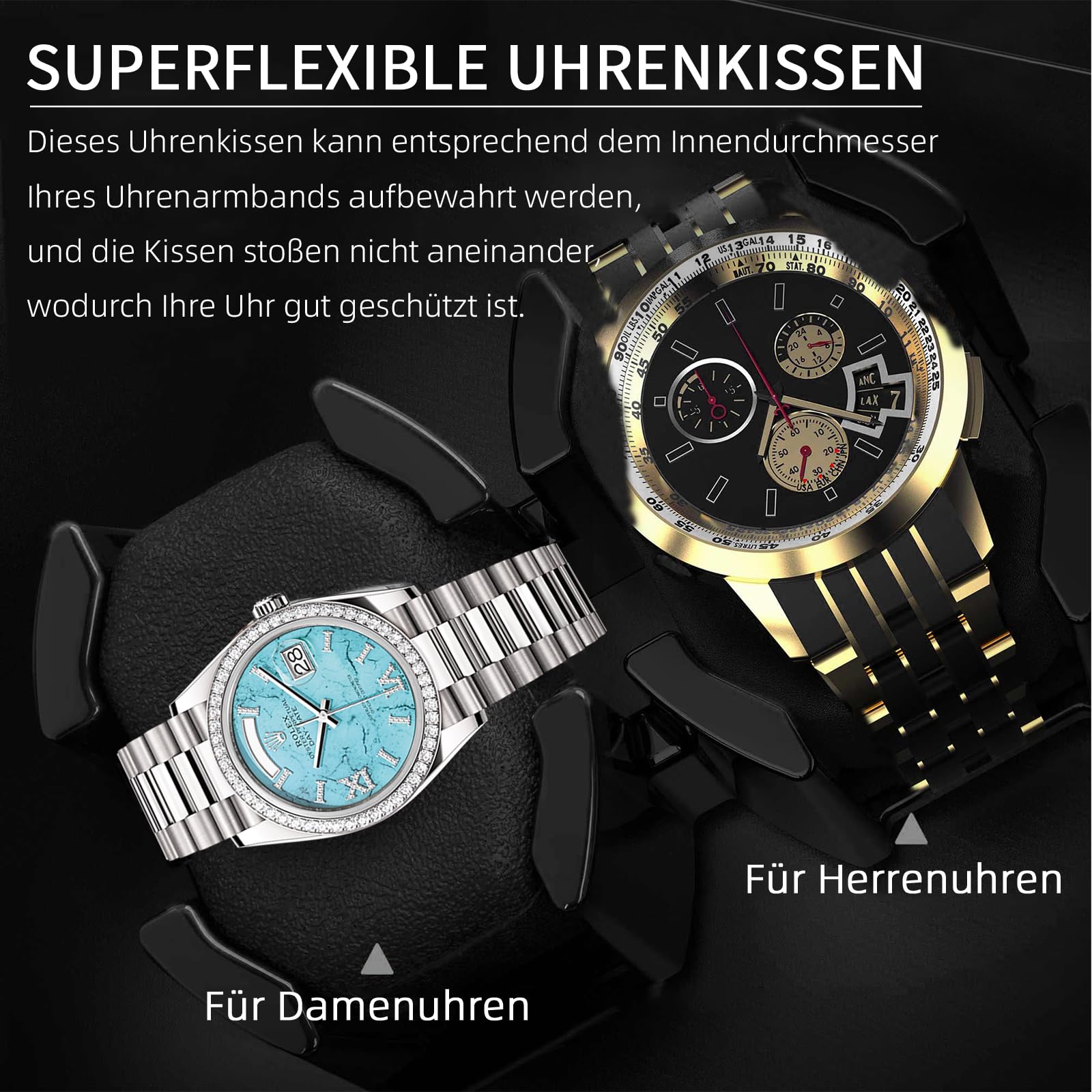 6 Uhrenbeweger für Automatikuhren, Superleiser Motor, 4 Rotationsmodi Mit Led-Leuchten, Einziehbares Kissen, Uhrenbewegerbox FüR Damen- Und Herren-Uhren