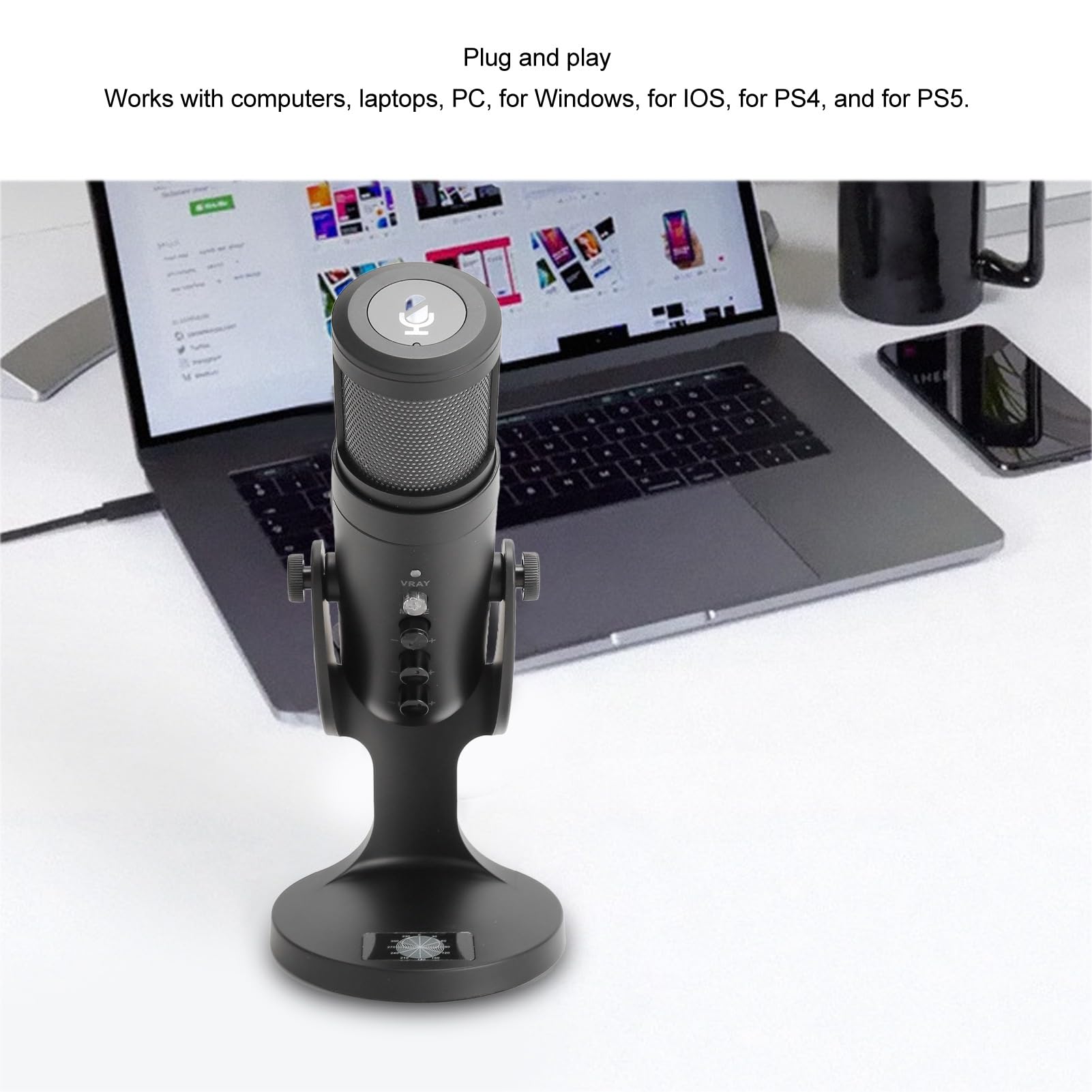 Goshyda Microfono da Gioco USB, per PC, per, per PS5, Microfono a Condensatore da Studio e per Computer, Controllo del Guadagno, Podcast, per Twitch, per YouTube, per Discord